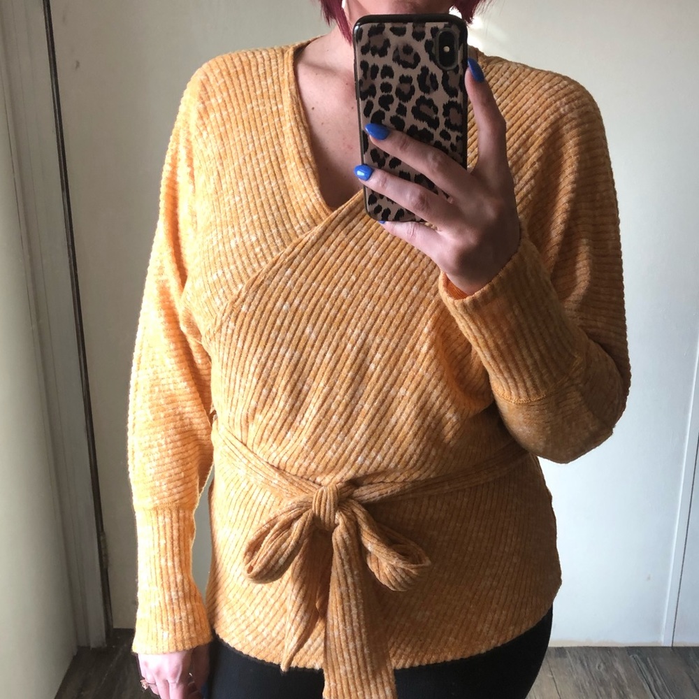 White Birch faux wrap sweater with tie